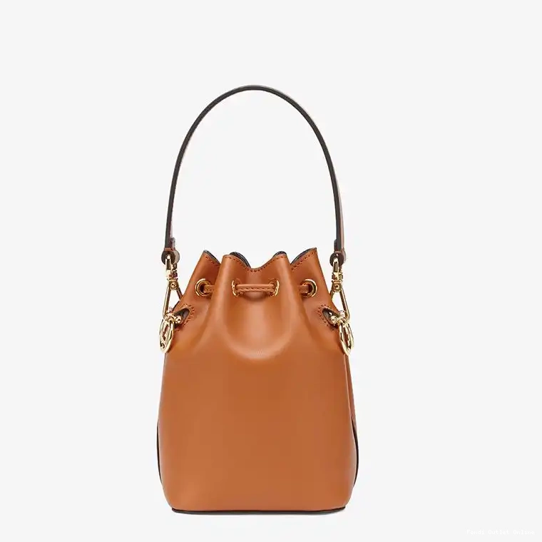 Affordable Logo Brown Leather Fendi Mon Mini In Calf Bag ROMA Tresor Bucket 0517